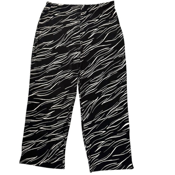 JM Collection Women Printed Wide Leg Pull On Knit Pants Black White Size LP - Picture 2 of 9